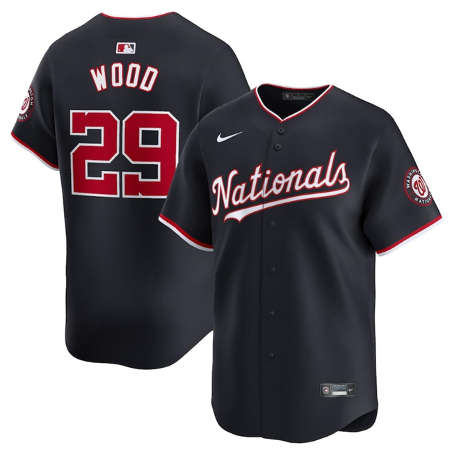 Men's Washington Nationals #29 James Wood Navy 2024 Alternate Limited Stitched Baseball Jersey Men's Washington Nationals #29 James Wood Navy 2024 Alternate Limited Stitched Baseball Jersey